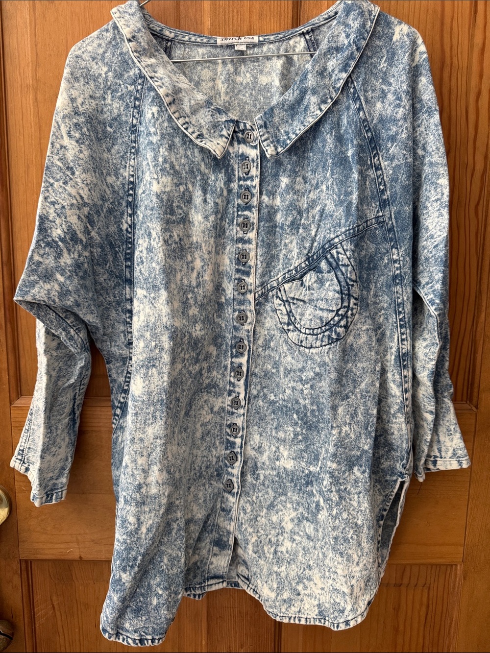 Vintage Acid Wash Blue Womens Button-Up Shirt